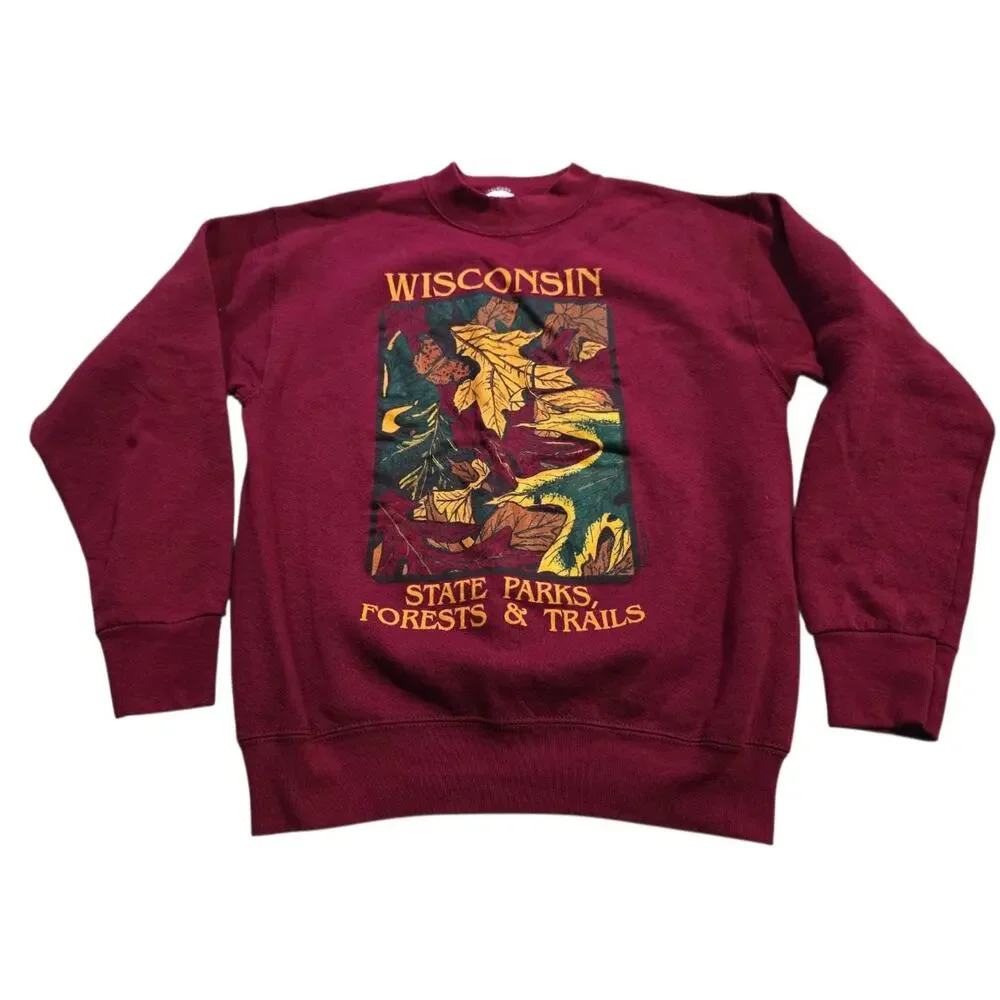 VTG Wisconsin state parks forest trails sweatshirt Adult SZ M Fruit Of Loom - Picture 1 of 7